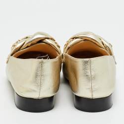 مملوكة مسبقًا Chanel Logo Embellished Size 38 Gold Leather Loafers