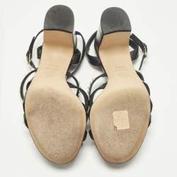 مملوكة مسبقًا Chanel Size 37.5 Black Leather Pearl Embellished Ankle Strap Sandals