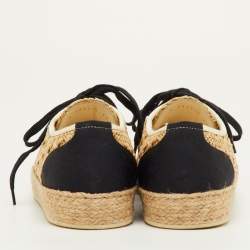 Pre Owned Chanel CC Size 39 Beige Fabric and Raffia Lace Up Espadrilles Sneakers