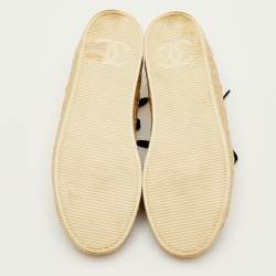 Pre Owned Chanel CC Size 39 Beige Fabric and Raffia Lace Up Espadrilles Sneakers