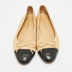 Pre Owned حذاء فلات باليه شانيل فيونكة سيات سي تو كاب جلد أسود مقاس 39