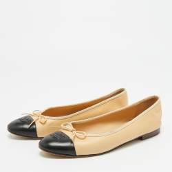 Pre Owned حذاء فلات باليه شانيل فيونكة سيات سي تو كاب جلد أسود مقاس 39