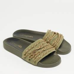 مملوكة مسبقًا شبشب شانيل فرو أرنب أسود مقاس 40