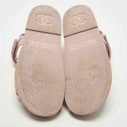Pre Owned Chanel Dad Size 37.5 Pink Calf Hair Ankle Strap Flat Sandals