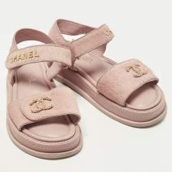 Pre Owned Chanel Dad Size 37.5 Pink Calf Hair Ankle Strap Flat Sandals