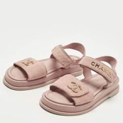 Pre Owned Chanel Dad Size 37.5 Pink Calf Hair Ankle Strap Flat Sandals