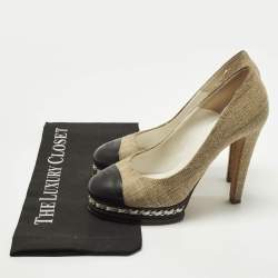 Pre Owned حذاء كعب عالي شانيل شامواه بني/بورغندي CC مُنصة مقاس 38