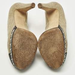 Pre Owned حذاء كعب عالي شانيل شامواه بني/بورغندي CC مُنصة مقاس 38