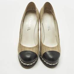 Pre Owned حذاء كعب عالي شانيل شامواه بني/بورغندي CC مُنصة مقاس 38