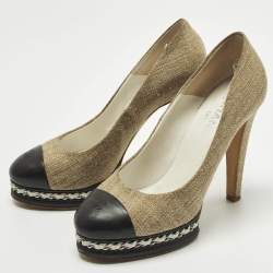 Pre Owned حذاء كعب عالي شانيل شامواه بني/بورغندي CC مُنصة مقاس 38