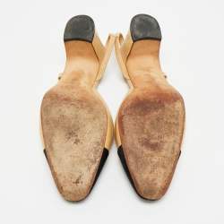 مملوكة مسبقًا Chanel CC Cap Toe Size 39 Beige Canvas and Leather Slingback Pumps