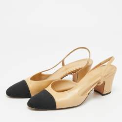 مملوكة مسبقًا Chanel CC Cap Toe Size 39 Beige Canvas and Leather Slingback Pumps
