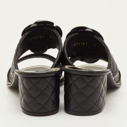 مملوكة مسبقًا Chanel Size 40 Black Leather CC Camellia Block Heel Slide Sandals