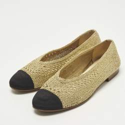 مملوكة مسبقًا Chanel CC Size 38 Gold/Black Woven Fabric and Canvas Ballet Flats