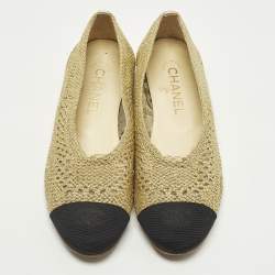 مملوكة مسبقًا Chanel CC Size 38 Gold/Black Woven Fabric and Canvas Ballet Flats