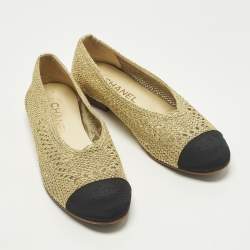 مملوكة مسبقًا Chanel CC Size 38 Gold/Black Woven Fabric and Canvas Ballet Flats