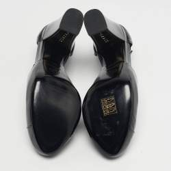 مملوكة مسبقًا حذاء كعب عالي شانيل جلد لامع بني داكن/أخضر مقدمة محمية نعل سميك مقاس 39.5