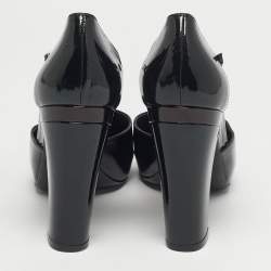 مملوكة مسبقًا حذاء كعب عالي شانيل جلد لامع بني داكن/أخضر مقدمة محمية نعل سميك مقاس 39.5