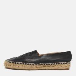 Pre Owned Chanel CC Size 37 Black Leather Espadrille Flats