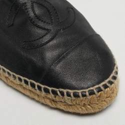 Pre Owned Chanel CC Size 37 Black Leather Espadrille Flats