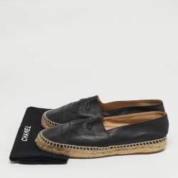 Pre Owned Chanel CC Size 37 Black Leather Espadrille Flats
