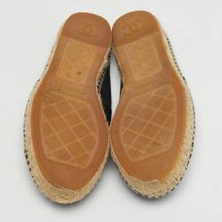 Pre Owned Chanel CC Size 37 Black Leather Espadrille Flats