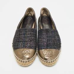 Pre Owned حذاء إسبادريل فلات شانيل جلد فويل ملون وقماش تويد مزين سي سي مقاس 36