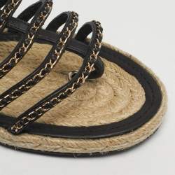 Pre Owned أحذية إسبادريل شانيل سي سي جلد أسود بشريط سلسلة مقاس 41