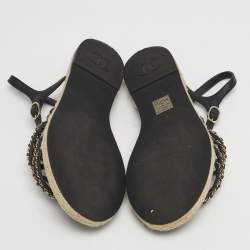 Pre Owned أحذية إسبادريل شانيل سي سي جلد أسود بشريط سلسلة مقاس 41