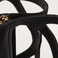 Pre Owned Chanel CC Camellia Size 38.5 Black Suede Gladiator Flat Sandals