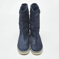 Pre Owned Chanel Shimmer Size 36 Navy Blue Suede Mid Calf Boots