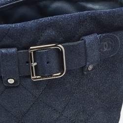 Pre Owned Chanel Shimmer Size 36 Navy Blue Suede Mid Calf Boots