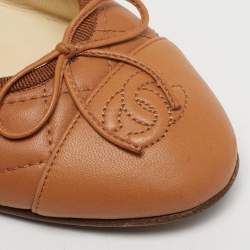 Pre Owned حذاء باليرينا فلات شانيل سي سي دانتيل أسود مقدمة مربوطة مقاس 36