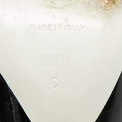 Pre Owned حذاء كعب عالي شانيل كعب قفصي سترابي جلد لامع أسود مقاس 39.5 