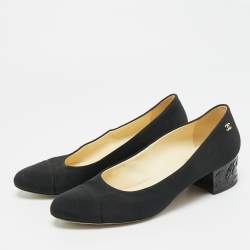 Pre Owned حذاء كعب عالي شانيل أسود قماش CC غطاء مقدمة كعب بلوك مقاس 40