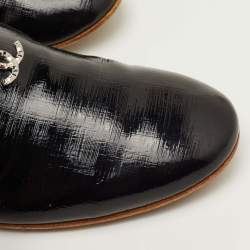 Pre Owned Chanel CC Size 40.5 Black Patent Leather Slip On Smoking Slippers