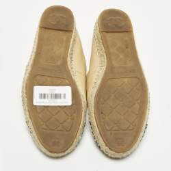 Pre Owned Chanel CC Size 39 Beige/Black Leather Espadrille Flats