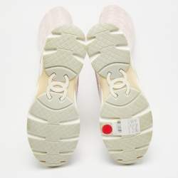 مملوكة مسبقًا حذاء بوت رياضي شانيل طويل الركبة جلد زهري / فضي وتويد مقاس 40