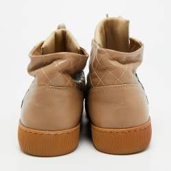 Pre Owned Chanel CC Size 40.5 Tricolor Quilted Leather High Top Sneakers