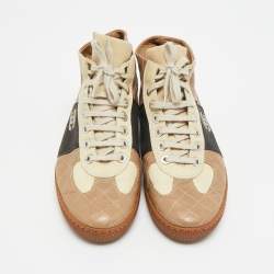 Pre Owned Chanel CC Size 40.5 Tricolor Quilted Leather High Top Sneakers