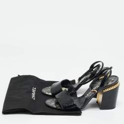 مملوكة مسبقًا Chanel Size 41 Black Leather  CC Pearl Embellished Ankle Strap Sandals
