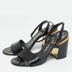 مملوكة مسبقًا Chanel Size 41 Black Leather  CC Pearl Embellished Ankle Strap Sandals