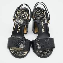 مملوكة مسبقًا Chanel Size 41 Black Leather  CC Pearl Embellished Ankle Strap Sandals