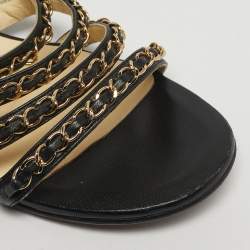 مملوكة مسبقًا Chanel Size 38.5 Black Leather CC Chain Link Ankle Strap Sandals