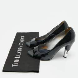 Pre Owned Chanel CC logo Size 36 Black Patent Leather Open Toe Pumps