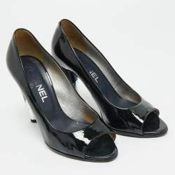 Pre Owned Chanel CC logo Size 36 Black Patent Leather Open Toe Pumps