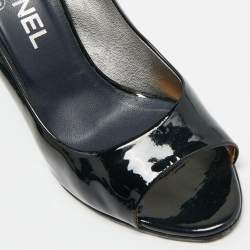 Pre Owned Chanel CC logo Size 36 Black Patent Leather Open Toe Pumps