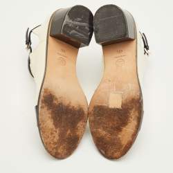 Pre Owned Chanel Interlocking CC Logo Size 40.5 Cream/Black Patent Leather Ankle Strap Sandals
