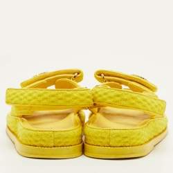 Pre Owned Chanel Dad Size 37.5 Yellow Fabric CC Ankle Strap Flat Sandals