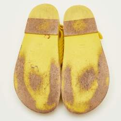 Pre Owned Chanel Dad Size 37.5 Yellow Fabric CC Ankle Strap Flat Sandals